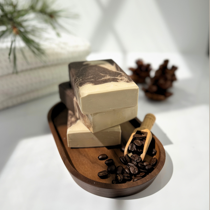 Roasted Sandalwood Tallow Soap – Coffee Scrub Bar with Palo Santo & Fresh Milk