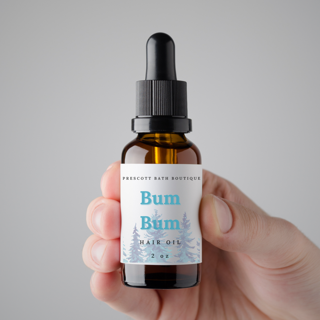 dark glass bottle containing hair and beard oil 