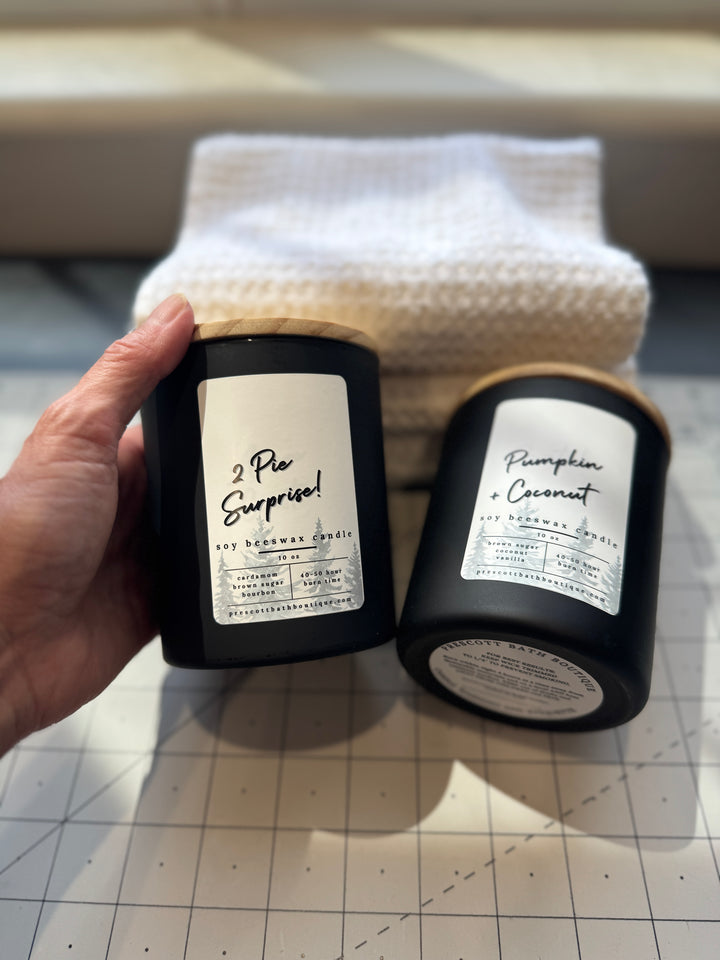 2 Pie Surprise – Double Wick Soy & Beeswax Blend in Matte Black Jar