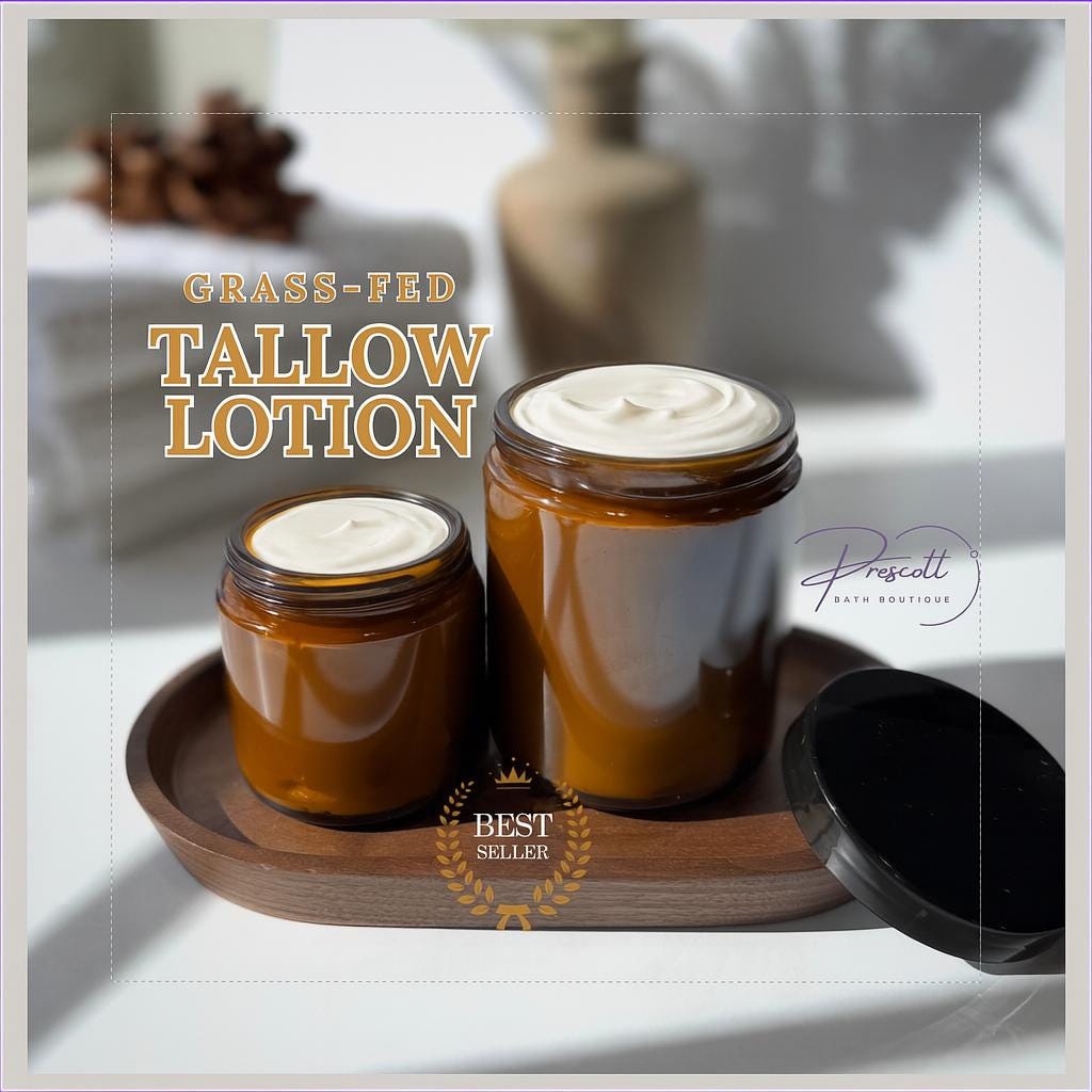 Tallow Body Lotion, Tallow Moisturizer, Clean Beauty, Fragrance Free or Essential Oil Lotion, Lotion in a Glass Jar, Handmade, for Dry Skin